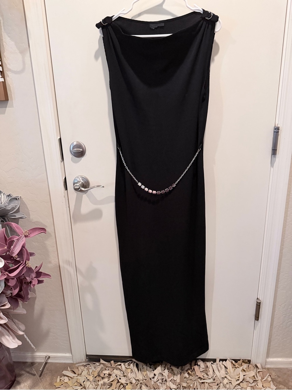 Michael Kors Black Sleeveless Maxi Dress with Chain Accent